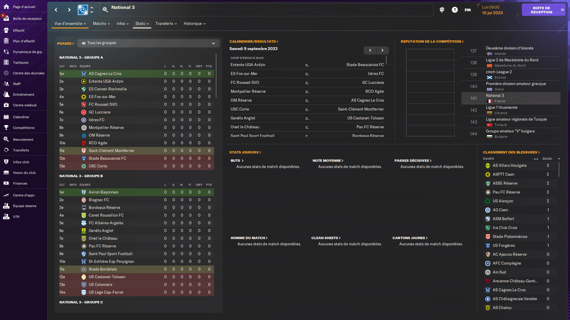 Le National 3 jouable dans Football Manager 2024.