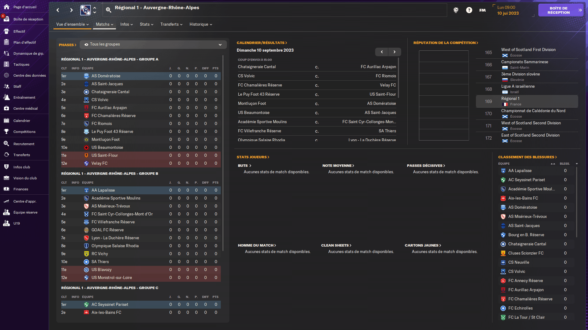 Le Régional 1 jouable dans Football Manager 2024.