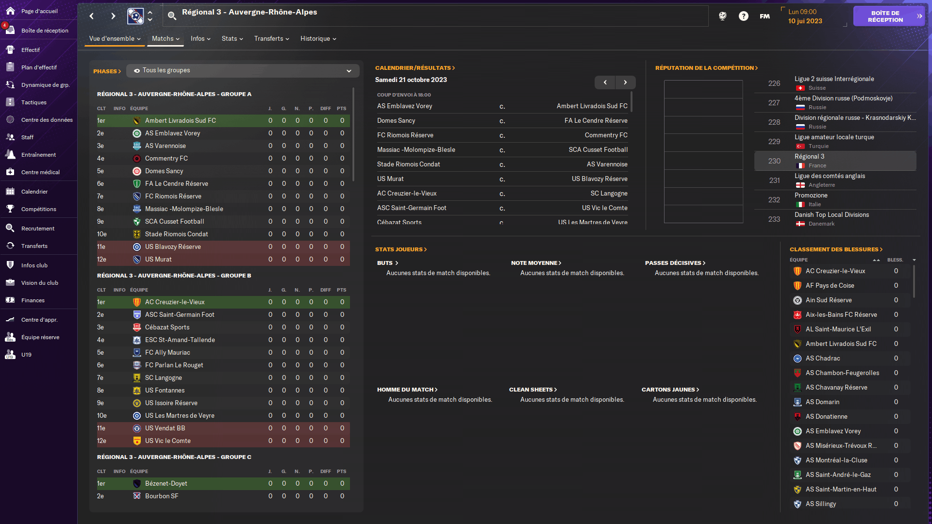 Le Régional 3 jouable dans Football Manager 2024.